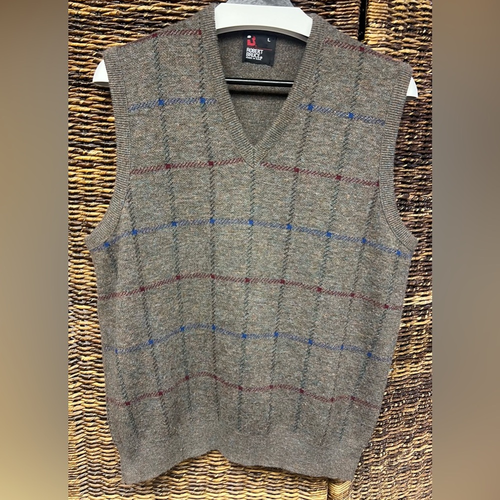 Robert Bruce, Men's Gray Sweater Vest, Made in the USA, Size: Large